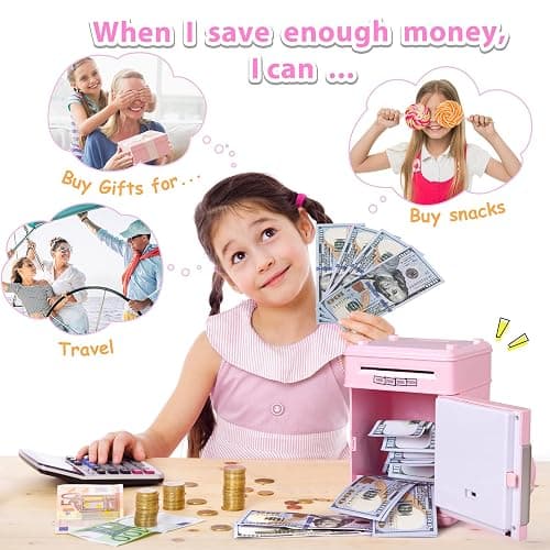 Kids Piggy Bank for Girls - Toys for 5 6 7 8 9 10 Year Old Girl Birthday Gifts - Electronic Piggy Bank ATM Machine Money Safe for Kids Toys Age 6-8-10 thumbnail 2