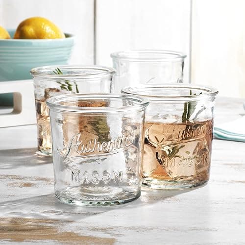 Glaver's Embossed Vintage Drinking Glasses Set of 4 Authentic Mason Vintage Glassware - 12 oz. Clear Glass Tumblers for Cocktails, Water, and Juice. - Authentic-1 thumbnail 2