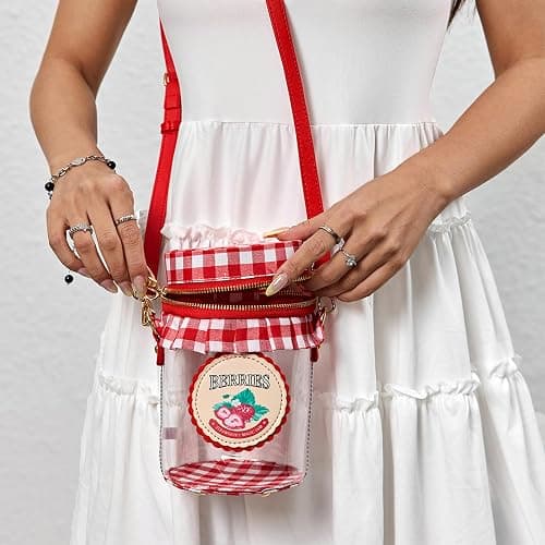 Novelty Purse for Women Cute Strawberry Jam Shaped Crossbody Bag Transparent PVC Crossbody Bag thumbnail 2