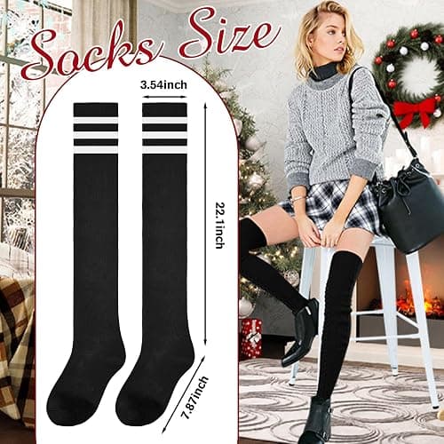 Zando Women's 6-Pack Cotton Thigh High Over Knee Socks - Striped Boot Socks & Leg Warmers for Daily, Sports, Cosplay - One Size - B Colored Stripes*6 thumbnail 7