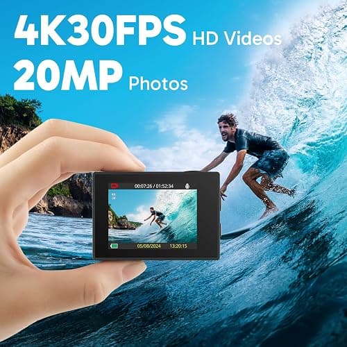 AKASO EK7000 4K30FPS 20MP WiFi Action Camera with EIS Ultra HD 131FT Waterproof Underwater Camera Remote Control 4X Zoom Support External Microphone Black thumbnail 2