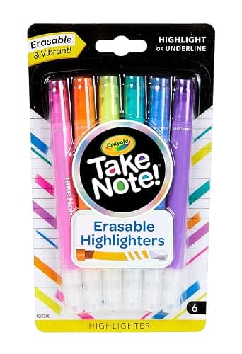 Crayola Take Note Erasable Highlighters (6ct), Assorted No Bleed Highlighters, Chisel Tip Marker Set, For Organizing & Coloring, Gifts - Image 1
