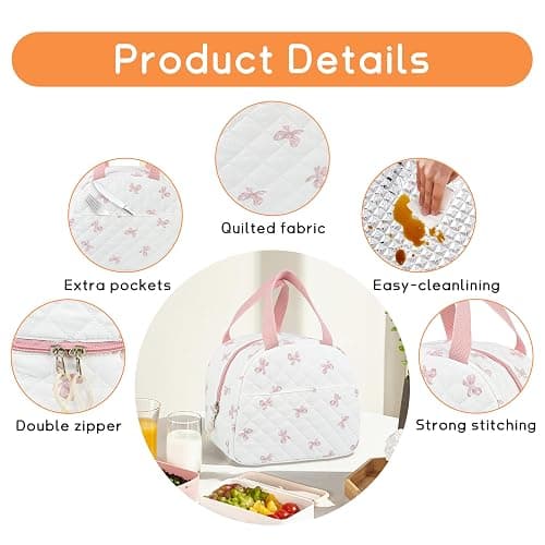 GISMTR Lunch Bag for Women Insulated Lunch Box Cute Quilted Lunch Tote Bags Reusable Large Capacity Cooler Bag for Travel Work Picnic thumbnail 6