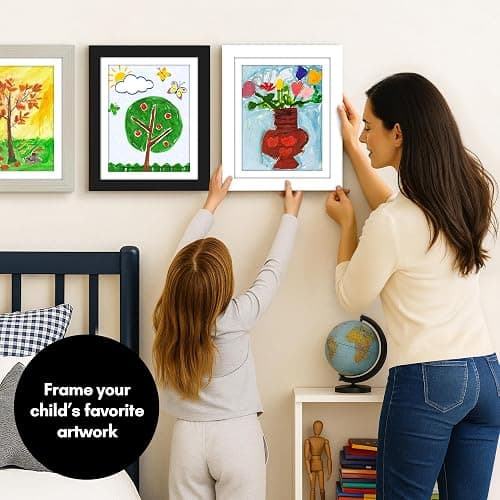 Americanflat Kids Artwork Frame Changeable (White) - Magnetic Door Holds 100 Art Pieces - 8.5x11 Letter Size Display with Mat or 10x12.5 Without Mat - My Mini Masterpiece thumbnail 3