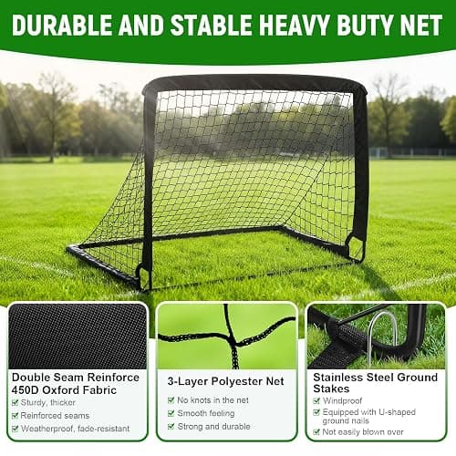 Kids Soccer Goals for Backyard Set - 2 Pack of 4' x 3' Portable Pop Up Soccer Nets, Training Equipment with Soccer Ball, Soccer Set for Kids Toddler and Youth Outdoor Games, Sports, Gifts thumbnail 3