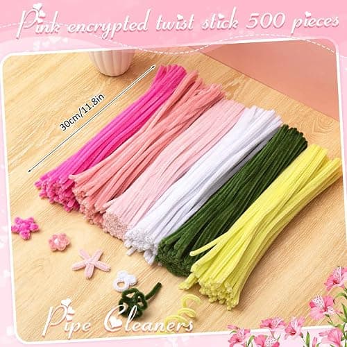 Peryiter 500 Pieces Pipe Cleaners Chenille Stems for Flowers Craft Supplies Bulk Fluffy Fuzzy Sticks for DIY Art Projects Creative Gift Wrapping Party Decorations(Pink Flower,12 Inch) thumbnail 2