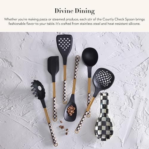 MACKENZIE-CHILDS Kitchen Spoon, Silicone Cooking Spoon, Black-and-White Courtly Check thumbnail 3