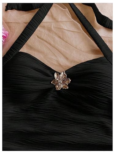 SOLY HUX Women's V Neck Halter Tops Open Back Y2k Ruched Floral Metal Summer Going Out Cami Tops thumbnail 4