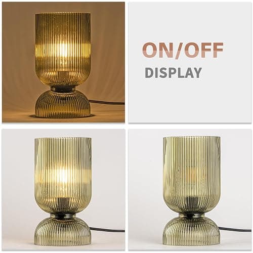 Gmrhndy Modern Table Lamp,Glass Mid Century Lamp with Green Glass Shade, Bedside Lamp with On/Off Switch, Minimalist Nightstand Lamp for Bedroom, Living Room, Office (Bulb not Included) thumbnail 7