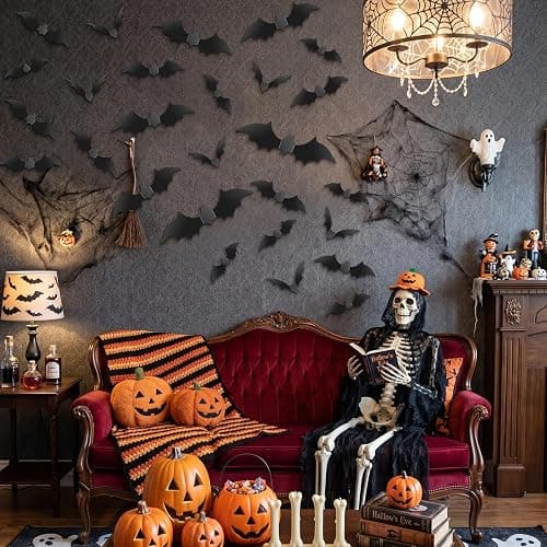140Pcs Bats Halloween Decor, Real Scary Bat Stickers for Halloween Party | PVC 5 Sizes 3D Bats Wall Decord for Halloween Decorations Indoor Outdoor Home Bedroom Bathroom Door Window Office Kitchen thumbnail 2