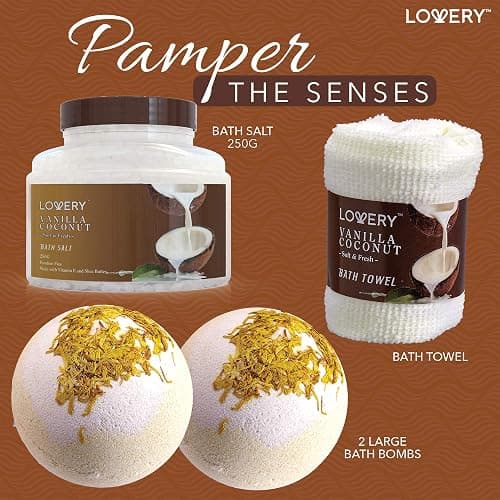 Gifts For Women Gift Basket for Women– 9 Piece Christmas Gifts Set of Vanilla Coconut Home Spa Set, Luxurious Holiday Bath and Body Sets Includes Fragrant Lotions, Extra Large Bath Bombs, Coconut Oil thumbnail 3