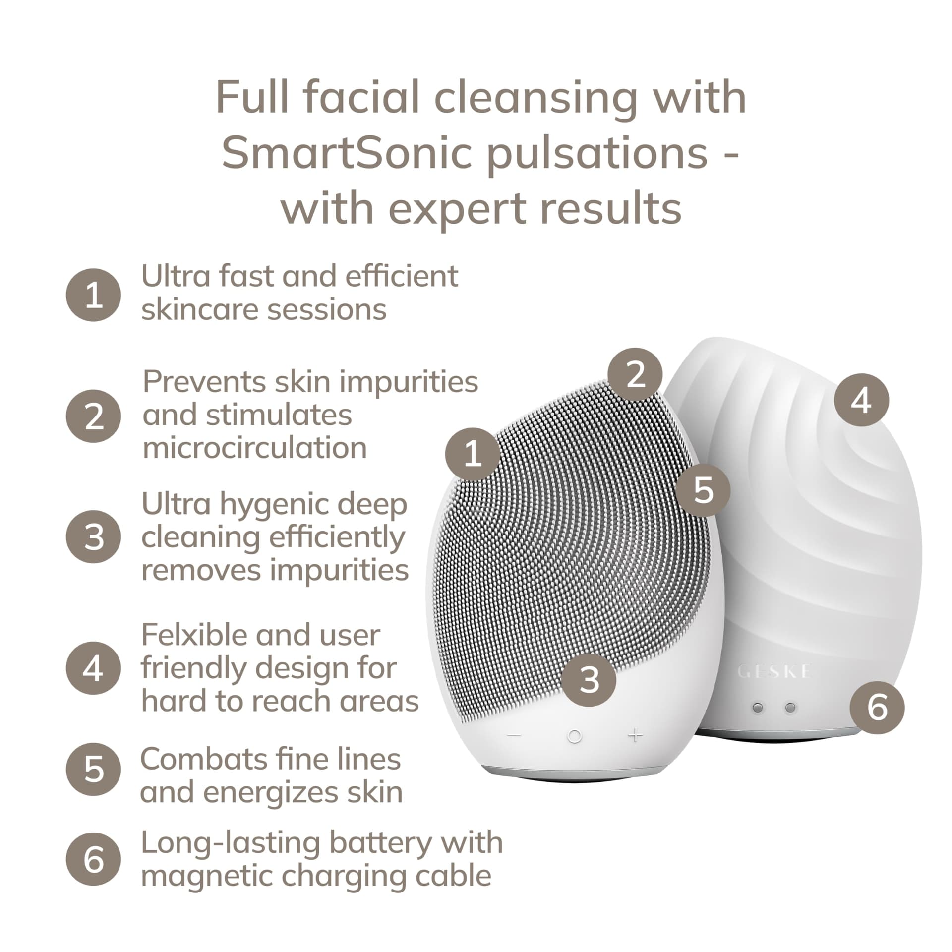 GESKE | Cepillo facial SmartAppGuided™ 5 en 1 | Cepillo de limpieza facial eléctrico | Cepillo de silicona suave | Limpieza facial profesional | Dispositivo de limpieza facial | masajeador facial thumbnail 2
