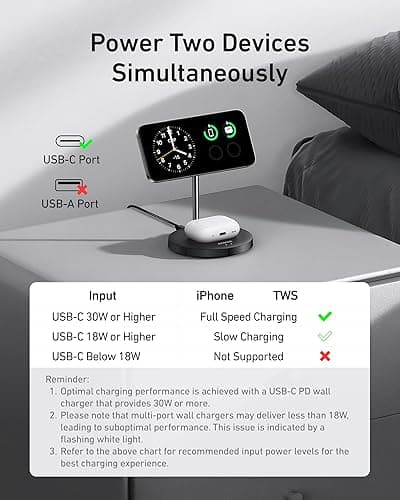 Anker MagSafe Compatible MagGo Charger Stand, iPhone 16 Wireless Charger, 2-in-1 Charging Station, Qi2 Certified 15W Wireless Charger Stand, for iPhone 16/15/14/13/12, AirPods Pro (No Wall Charger) - Black (No Charger Included) thumbnail 3