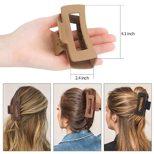 Sisiaipu 4 Inch Big Hair Claw Clips 6 Pcs Large Claw for Thick Hair Square Hair Clips for Women Rectangle Hair Clips Nonslip Acrylic Banana Jaw Clips Hair Accessories for Girls (Coffee) thumbnail 3