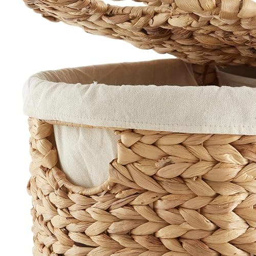 Casafield Oval Laundry Hamper with Lids and Removable Liner Bags - Natural, Woven Water Hyacinth 2-Section Laundry Basket Sorter for Clothes and Towels thumbnail 6