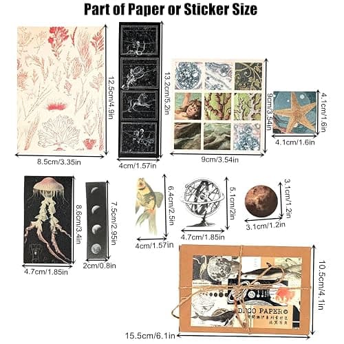 Esweny 200 Pieces Vintage Ephemera Scrapbooking Supplies Pack for Journaling, Decoupage Paper Scrapbook Stickers Kit for Junk Journal Planners Collage Craft Notebooks Album (Space and Sea) thumbnail 3