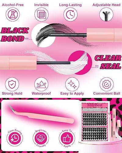 Cove Lash Clusters Kit Eyelash Clusters with Bottom Lashes 10-18mm Manga Fairy Individual Lashes Wispy Fluffy Cluster Eyelash Extensions Bond & Seal Spiky D Curl Lash Extension Kit by MilyBest thumbnail 6