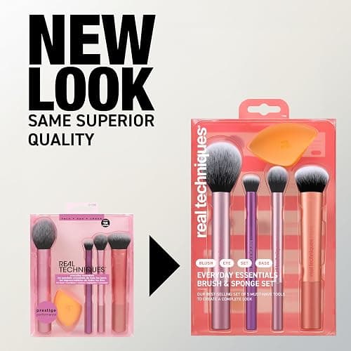 Real Techniques 6 Piece Everyday Essentials Makeup Brush Set, Includes 4 Brushes & 2 Makeup Sponges for Foundation, Blush, Bronzer, Contour, Eyeshadow & Powder, Travel Gift Set, Cruelty-Free & Vegan thumbnail 9