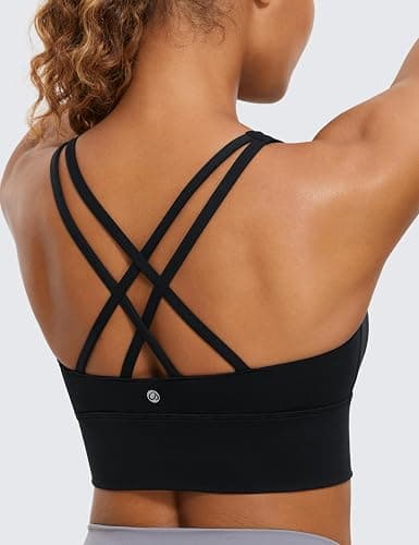 CRZ YOGA Naked Feeling Strappy Longline Sports Bras for Women - Medium Impact Criss Cross Yoga Padded Workout Crop Top thumbnail 5