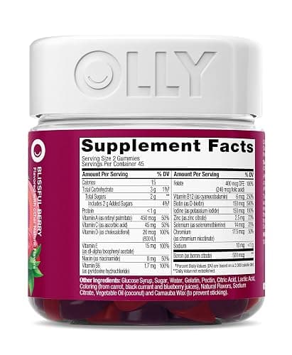OLLY Women's Multivitamin Gummy, Vitamins A, D, C, E, Biotin, Folic Acid, Adult Chewable Vitamin, Berry Flavor, 45 Day Supply - 90 Count thumbnail 8