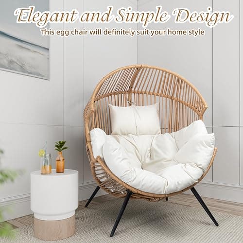 Shintenchi Wicker Egg Basket Chair, Outdoor Oversized Lounge Rattan Patio Chairs with Cushion, Egg Seat for Indoor Living Room Bedroom Outside Patio Backyard Balcony, Beige thumbnail 6