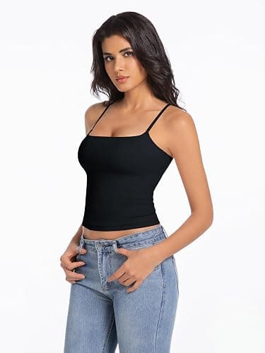 Abonlen Camisole Tops for Women Sleeveless Adjustable Spaghetti Strap Tank Tops Y2K Basic Shirts - Small - Black thumbnail 2