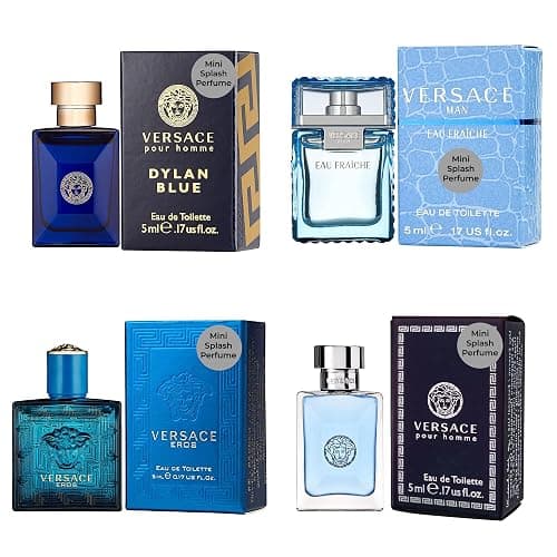 Versace Cologne for Men Set of 4 Mini Eros, Pour Homme, Dylan Blue, Eau Fraiche Perfume for Men Fragrance Sampler Set - Designer Mens Cologne Samples (4 Count, 0.17 oz) - Image 1