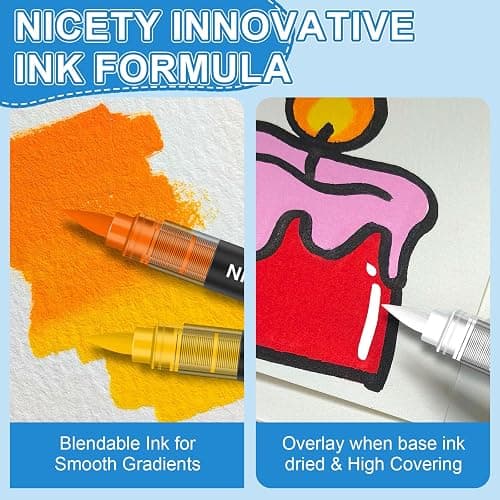 NICETY Set de 264 Feutres Acryliques à Pointe Pinceau - Marqueurs Peinture à l'Eau Multi-Supports pour Pierre, Bois, Céramique, Verre - Pointe Flexible 1-6mm pour Artistes, Débutants et Adultes thumbnail 8