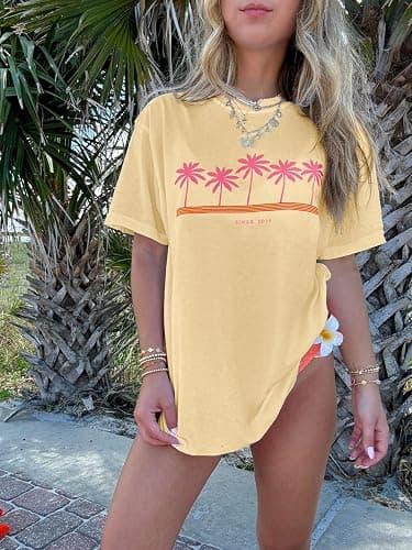 Women's Oversized Hawaiian Graphic T Shirt Retro Tropical Floral Short Sleeve Tee Casual Summer Beach Vacation Tops thumbnail 4