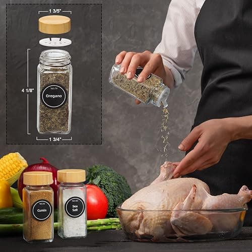 NETANY 24 Pcs Glass Spice Jars with Bamboo Lids, 4 oz Glass Jars with Minimalist Farmhouse Spice Labels Stickers, Collapsible Funnel, Seasoning Storage Bottles for Spice Rack, Cabinet, Drawer thumbnail 3