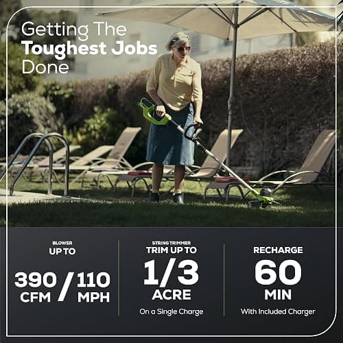Greenworks 40V Lawn Care Combo Kit, Trimmer & Blower for Edging & Leaf Cleanup, 2.0Ah Battery & Charger (Gas-Free Yard Duo) thumbnail 4