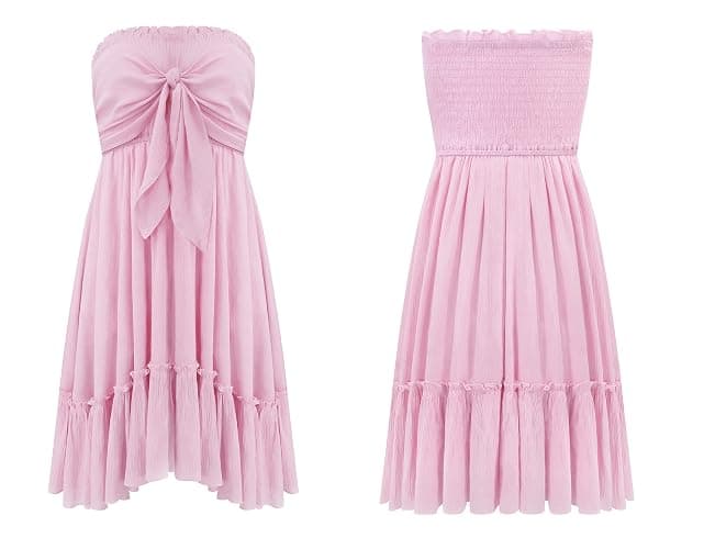 R.Vivimos Women's Summer Cotton Boho Beach Sleeveless Tie Front Mini Dress Tube Top Dress thumbnail 6