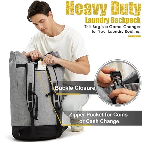 Laundry Bag for College, 115L Heavy Duty Laundry Backpack with Shoulder Straps, Large Dirty Clothes Bag for Dorm, Apartment and Laundromat, Laundry Duffle Bag for Travel, Beach, Camping, oyster grey thumbnail 5