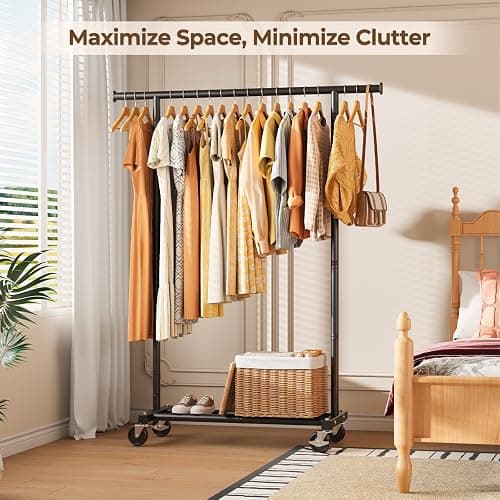 HYSEYY Clothes Rack, Clothing Rack for Hanging Clothes, Rolling Garment Rack Sturdy Coat Rack Portable Wardrobe Rack Metal Closet Rack for Bedroom Laundry Living Room, Black thumbnail 8