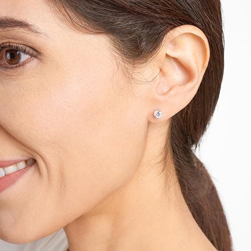 Amazon Essentials Plated Sterling Silver Cubic Zirconia Stud Earrings (Round & Princess) thumbnail 2