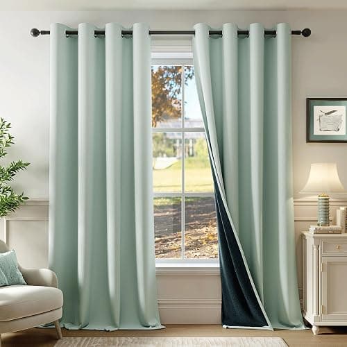 Beauoop 100% Blackout Curtains 84 Inch Long 2 Panels for Bedroom Living Room Seafoam Green Solid Room Darkening Thermal Insulated Soundproof Energy Saving Grommet Top Window Treatment Drapes,52x84 - Image 1