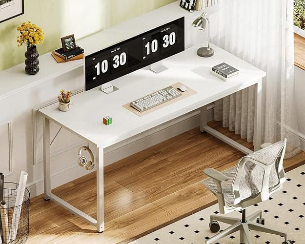 ODK 54 Inches Large Computer Desk for Home Office, Modern Desk for Small Spaces, Writing Desk with Headphone Hooks, White thumbnail 2