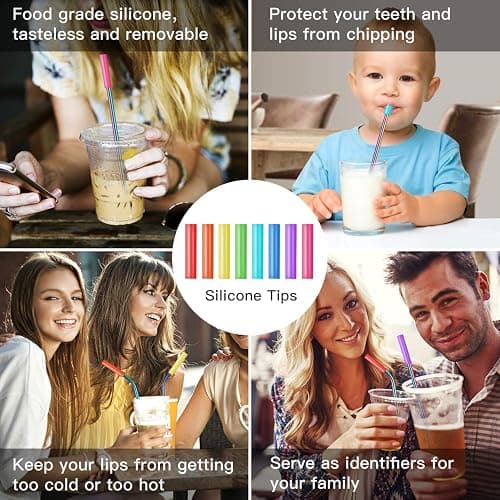 StrawExpert Set of 16 Reusable Stainless Steel Straws with Travel Case Cleaning Brush Silicone Tips Eco Friendly Extra Long Metal Straws Drinking for 20 24 30 oz Tumbler, Rainbow thumbnail 2