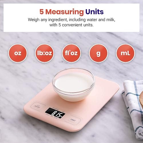 Etekcity Food Kitchen Scale, Digital Grams and Ounces for Weight Loss, Baking, Cooking, Keto and Meal Prep, LCD Display, Medium, Pink thumbnail 3