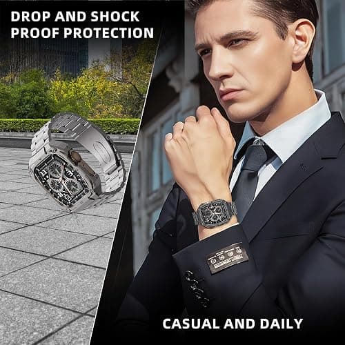 Formal Stainless Steel Band/Case Compatiable for 45mm Apple Watch Band for Men,Metal Apple Watch Bumper Case with Strap for iWatch Band Series 9 8 7,Titanium thumbnail 6