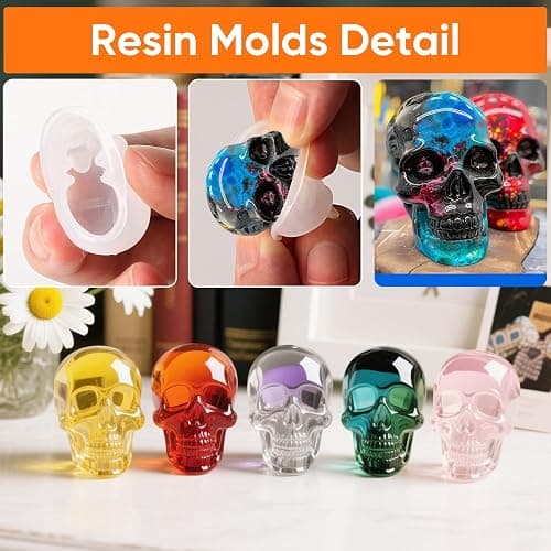 Resin Skull Molds, 8 PCS Flexible Clear Silicone Molds with Key Ring Accessory, 3D Skull Head Molds for Candle Making, Home Decor & Halloween Decoration thumbnail 7