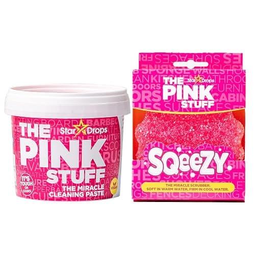 Stardrops - The Pink Stuff Miracle Cleaning Paste & SQeeZY Scrubber Sponge Bundle – All-Purpose, Non-Scratch Cleaner for Kitchens, Bathrooms, Walls, Floors, Pots, Grout, and More - Image 1