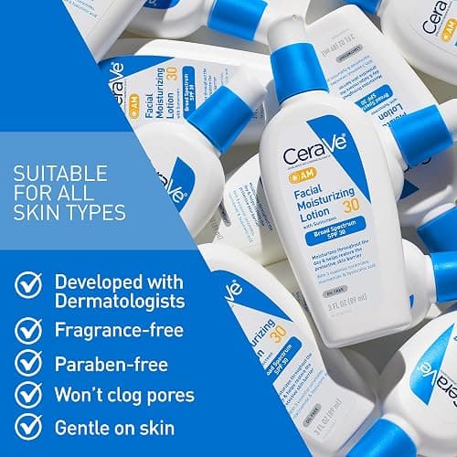 CeraVe AM Facial Moisturizing Lotion with SPF 30, Oil-Free Face Moisturizer with SPF, Formulated with Hyaluronic Acid, Niacinamide & Ceramides, Non-Comedogenic, Broad Spectrum Sunscreen, 3 Ounce thumbnail 4