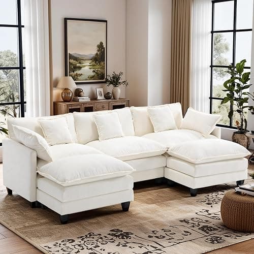 113.4" Modular Sectional Sofa,U Shaped Couch for Living Room,Modern Deep Seat Sofa 3 Seater Chenille Fabric Comfy Cloud Couches with Throw Pillows & Movable Ottoman thumbnail 6