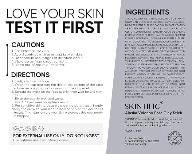 SKINTIFIC Deep Pore Cleansing Blackhead Remover Face Mask Stick, Mud Mask with Natural Alaska Volcano Clay, Gentle Exfoliating, Smoothing Skin, Non-Drying, Skincare Facial Mask thumbnail 2