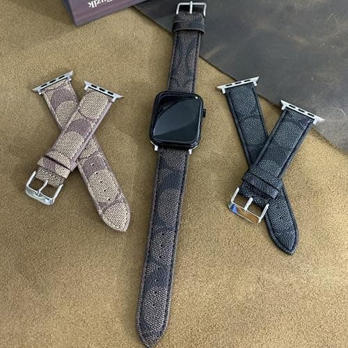 NYENEIL Compatible with Apple Watch Ultra Band 38mm 40mm 41mm 42mm 44mm 45mm 46mm 49mm Series 10/9/8/7/6/5/4/3/2/1iwatch bands,Luxury Monogram Retro Soft Strap Replacement Sport band for Women Men thumbnail 6