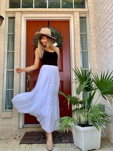 NASHALYLY Women's Chiffon Elastic High Waist Pleated A-Line Flared Maxi Skirts thumbnail 8