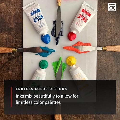 Speedball Premium Block Printing Ink Set - 6 Colors for Fabric and Paper - Water Soluble Oil Based Ink - 1.25 oz Each - Non Toxic Art Supplies thumbnail 7