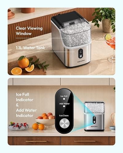 EUHOMY Nugget Ice Maker Countertop, Ready in 7 Mins, 35Lbs/24H Pebble Ice Maker Machine, Self-Cleaning Countertop Sonic Ice Makers with Ice Scoop&Basket, Pellet Ice Maker for Home, Stainless Steel thumbnail 8