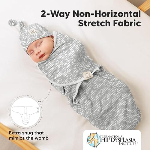 KeaBabies 3-Pack Organic Swaddles for Newborns Girls, Boys with Hats - Soft Cotton Baby Sleep Sacks 0-3 Months, Breathable Baby Hats and Swaddles 0-3 Months, Newborn Essentials Must Haves (Nordic) thumbnail 5